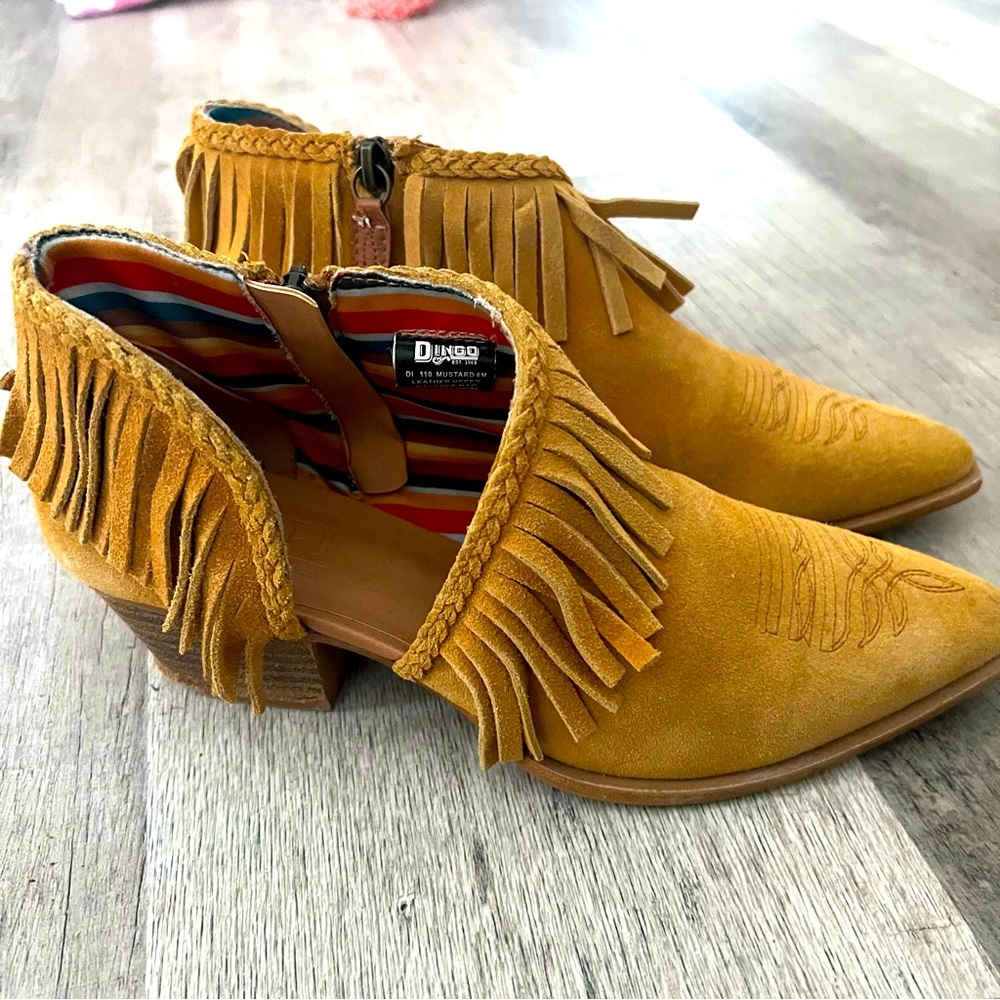 Dingo Yellow Fringe Ankle Booties